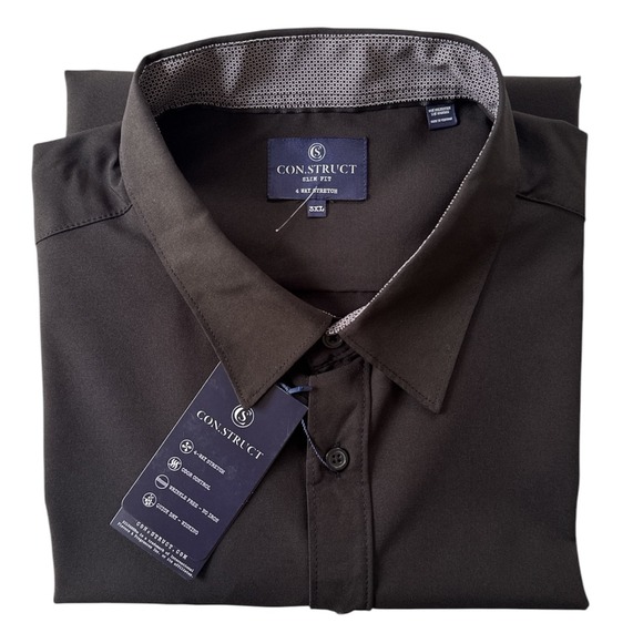 CON.STRUCT Slim Fit 4-Way Stretch Wrinkle-Free Dress Shirt 3XL Black‎ | New $69 - Picture 1 of 9